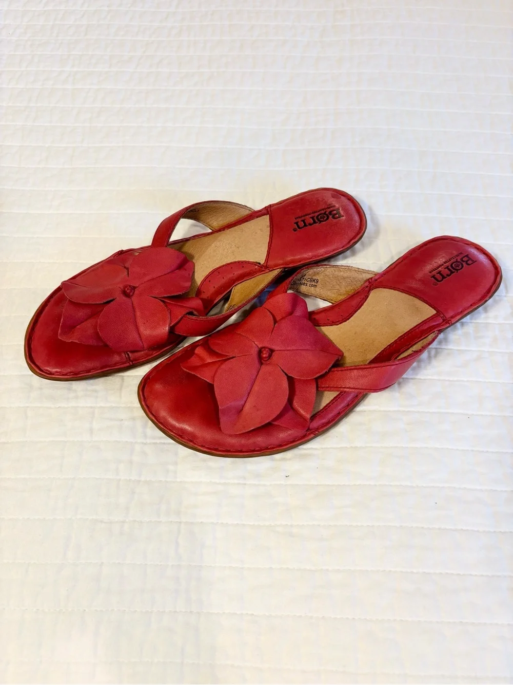 Born Red Leather Floral Slide Sandals